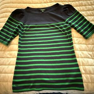 Ralph Lauren Women’s Navy/ Green  Striped Top